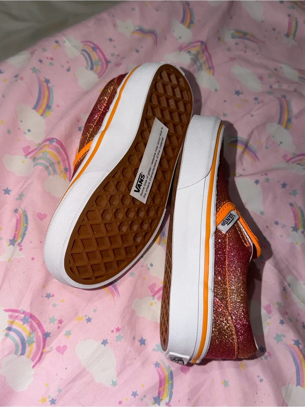 Vans Kids Glitter Slip-On Sneakers in Orange and Pink